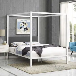 Modway Raina Queen Canopy Bed Frame in White Gray