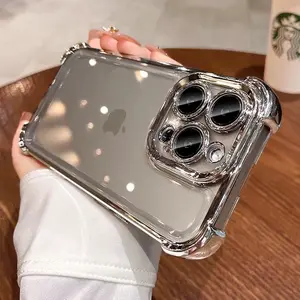 Four-corner thickened mobile phone case suitable for iPhone series, border electroplating, mobile phone case with counter-fall Safety Cushion, suitable for Apple 11 12 13 14 15 16pro, simple style mobile phone case, 17promax lens Safeguard,
