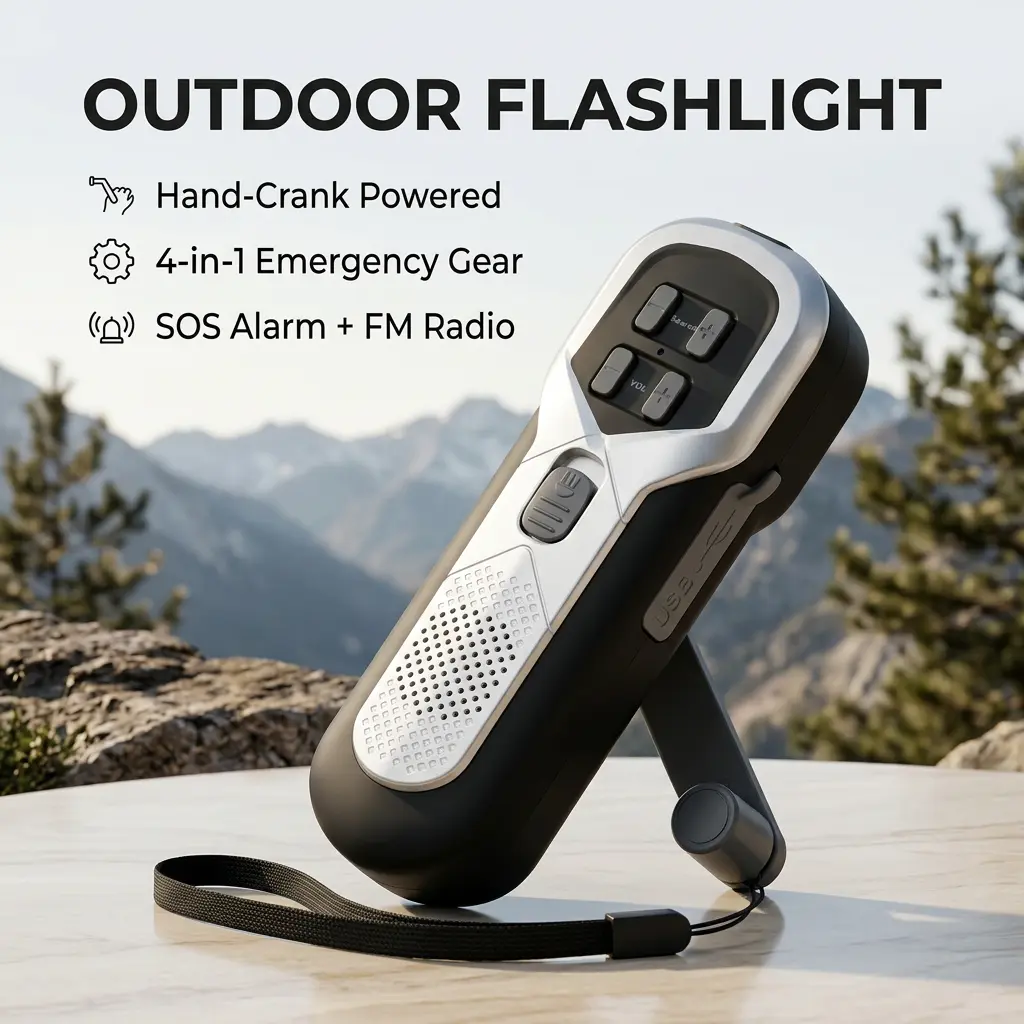 Portable LED Flashlight - Rechargeable Compact Flashlight Torches with Built-in Batteries, 2-Hour Charge, Alarm, USB Port, FM Radio, Phone Charging for Camping, Outdoor Sports, Emergency Led Flashlight, Led Rechargeable Flashlight