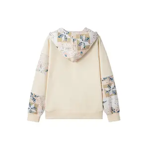 Beige Western Geo Pattern Patchwork Hoodie with Kangaroo Pocket - Casual Long Sleeve