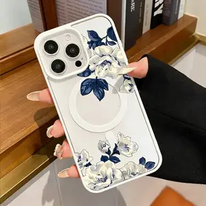 Elegant Floral Branches Patterned magnetic MagSafe quick-release protective case, suitable for iPhone 17/16 Pro Max, 15 Pro, 14, 13, 12 Mini, 11, XR, XS Plus, SE, shockproof and anti-slip, ultra-thin silicone transparent acrylic protective case