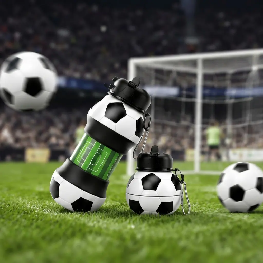 Collapsible Silicone Soccer Ball Water Bottle, 18 oz BPA-Free with Clip, Leak-Proof Spout, Portable Sports Drink Bottle