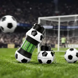 Collapsible Silicone Soccer Ball Water Bottle, 18 oz BPA-Free with Clip, Leak-Proof Spout, Portable Sports Drink Bottle