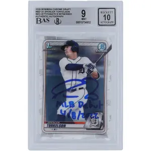 Spencer Torkelson Detroit Tigers Autographed 2020 Bowman Chrome Draft #BD-121 Beckett Fanatics Witnessed Authenticated 9/10 Rookie Card with "MLB Debut 4/8/2022" Inscription - Fanatics Authentic Certified