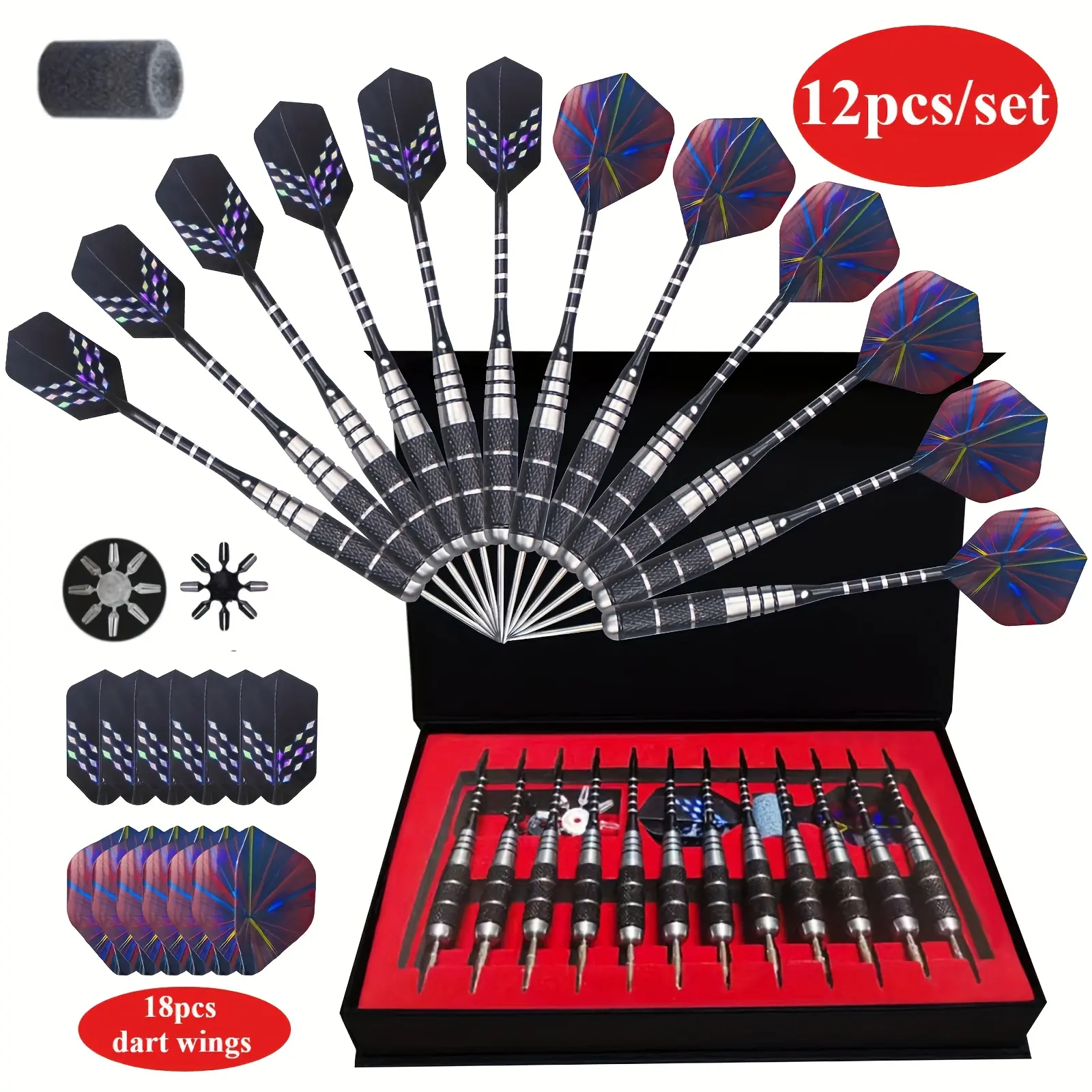 12pcs/Set Darts Metal Tip Set Professional Metal Darts for Dartboard Steel Tip Darts with Nonslip Iron Barrel Aluminum Dart Shafts, Extra Flights, Dart Sharpener, Gift Box - darts sets perfect for training and tournaments! Darts Gear