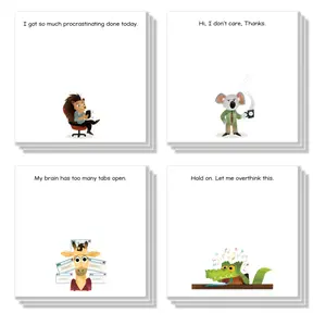 4pcs Humorous Office Sticky Notes, 3x3 Inches, 50 Sheets Per Pad, Funny Cartoon Quotes, Ideal for School, Home, Gifts