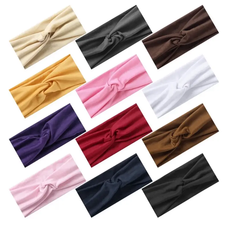 12 Pcs Stretchy Sport Headbands for Women Absorbed Soft Twist Knotted Headbands for Yoga Workout Daily Life in Assorted Colors