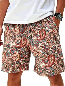 Summer Men's Floral Paisley Drawstring Waist Casual Shorts, Comfortable Fashion Design for Daily Use, Stylish Short Pants for Summer Wear