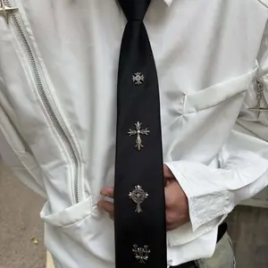 Matte Black Metal Cross Tie Clip, Gothic Punk Unisex Collar Accessory, Versatile Essential Accessory for Daily Streetwear Trendy Outfits