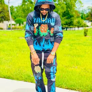 Yahuah Designer Top and Bottom Flare Set with Floral and Star Patterns on Black Fabric