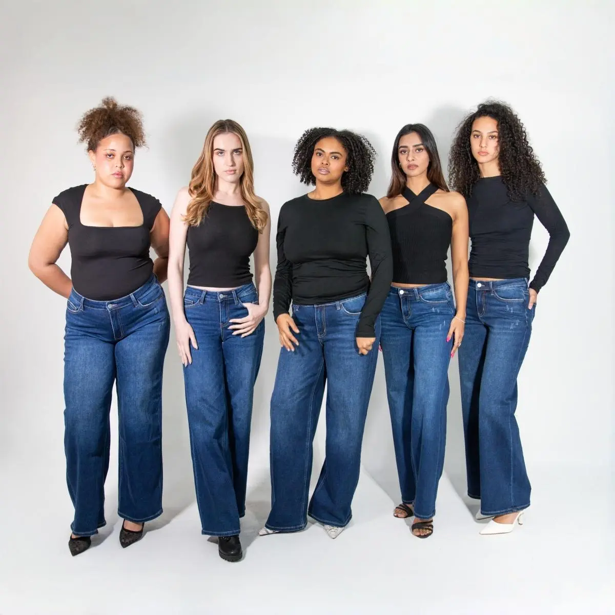 ONESO Stretchy BBL Mid Low Rise Wide Leg Baggy Distressed Denim Jeans Comfortable Tummy Control Curve Hugging Plus Size Regular Size 8001