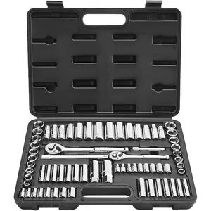 VEVOR Socket Set, 76 Pieces, 3/8 inch Drive Socket and Ratchet Set, SAE and Metric, Deep and Shallow, Mechanic Tool Kit with Accessories and Storage Case, CR-V Alloy Steel, for Automotive RepairVEVOR Super Brand Day