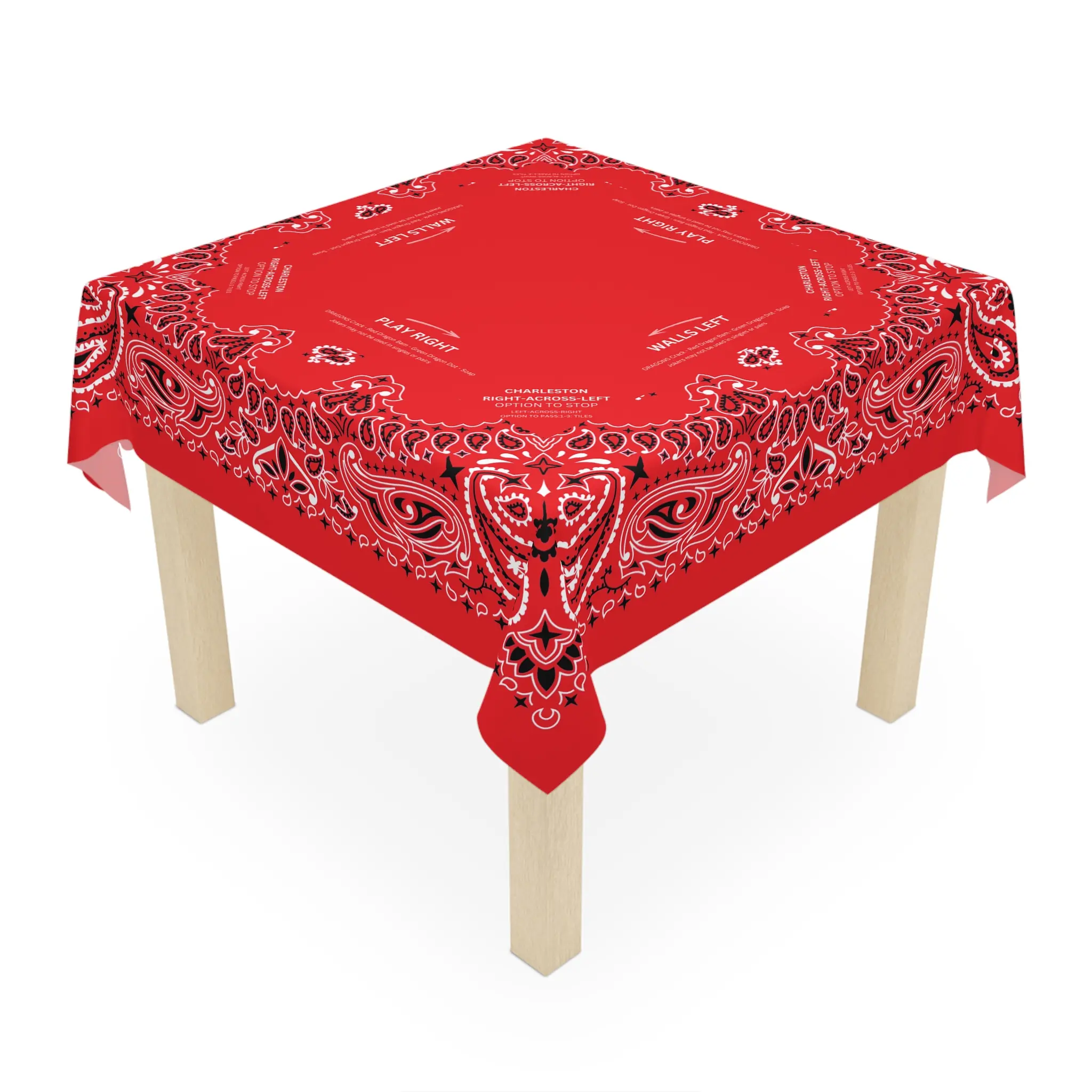 Red Bandana Mahjong Tablecloth, Size 55 x 55, Personalize it with Monogram! Coastal Cowgirl