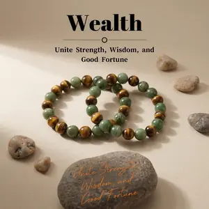 LongFeng Monev Attraction Bracelet with Artificial Jade & Tiger Eye Beaded Jewelry for Friendship Protection & Encouragement Fashion Accessory Gift