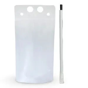 Tablecraft Expandable Drink Pouches 20 Pack with Straws, 16 oz or 32 oz Reusable Party Drink Bags