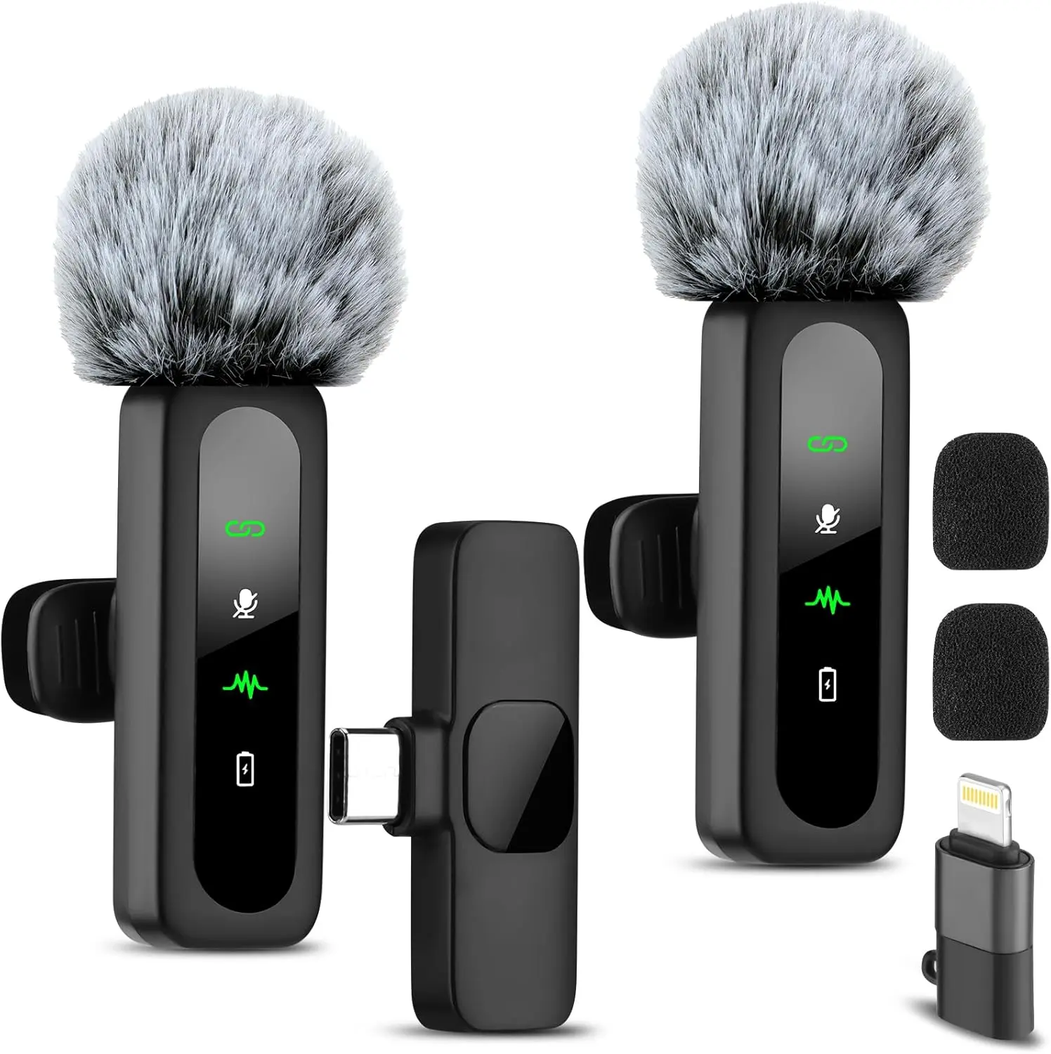 2-Pack Wireless Lavalier Lapel Microphones for iPhone, iPad, Android Phones - Plug-and-Play, Noise Reduction Mini Mics for Video Recording, Podcasting