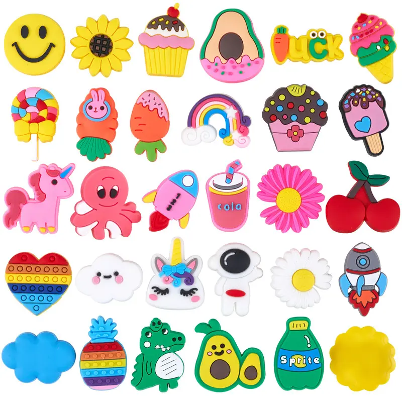 30PCS Rainbow Shoe Charms for Croc-Style Shoes, Colorful Shoe Charms for Kids Adults DIY Shoe Accessories