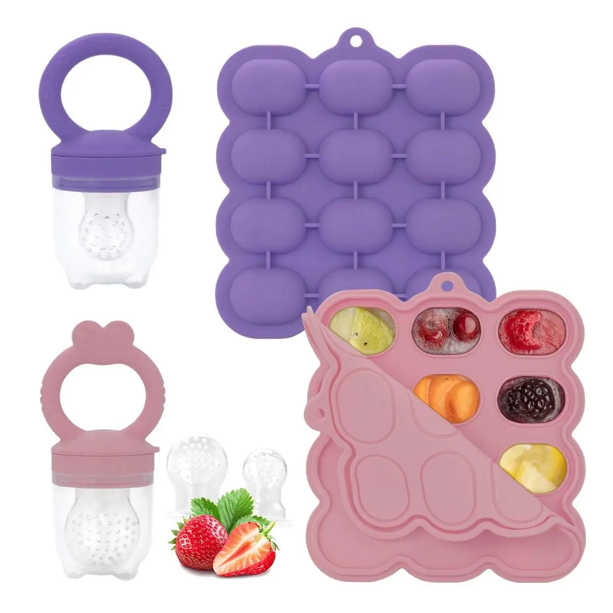 Halloween Fall Gift Baby Fruit Feeder Breastmilk Popsicle Molds Set, Silicone Food Storage Freezer Tray and Breast Milk Feeder Pacifier for Teething