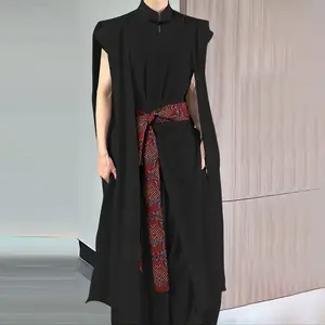 INCERUN Men's Spring/Autumn Avant-Garde/Darkwear Sleeveless Cape Tunic, Minimalist Stand-Collar Long Vest for Art Performances, Fashion Parties, Stage Costume