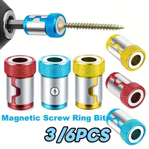 DIY Magnetic Drill Bit Holder Set, 3/6PCS Anti-Slip Electromagnetic Ring Screwdriver Head, Replaceable Screwdriver Bits, Strong Magnet, Cross Drills, Expansion Bits for Electric Drills