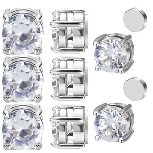 1/2/4 Pairs Stainless Steel Magnetic Stud Earrings for Men Women Non-Piercing CZ Hypoallergenic 6-8MM