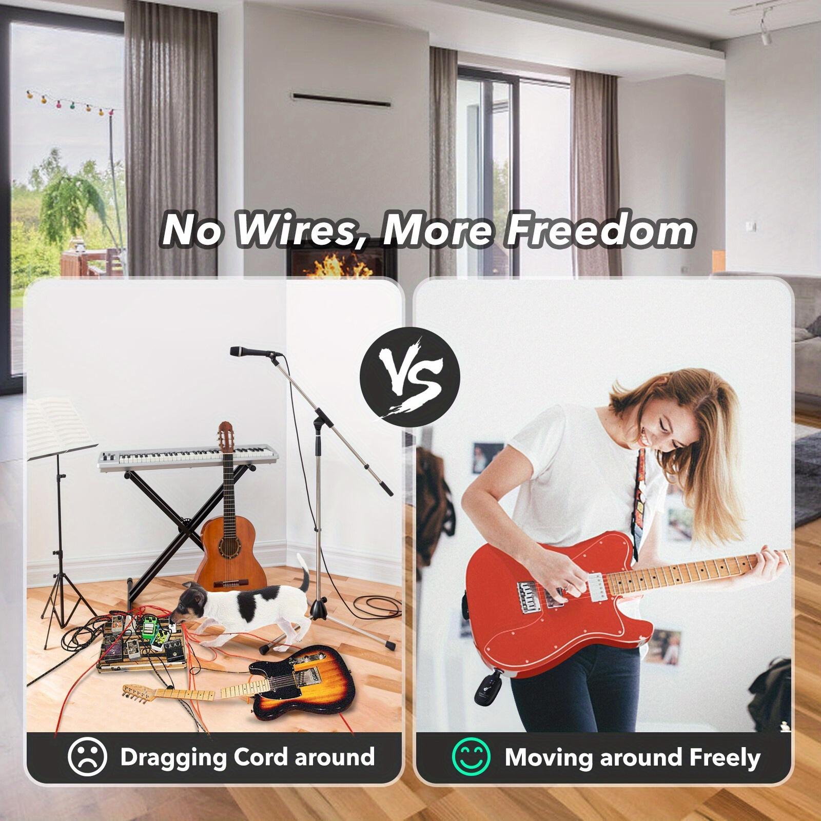 A8 Wireless Guitar System UHF 2 Modes, Rechargeable Li-Battery, 100ft Range, Plug & Play for Guitar, Bass, Violin, Keyboard - Black