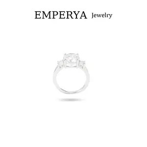 EMPERYA Luxury 3-Stone Engagement Ring - Sterling Silver Brilliant Round Cut Zirconia Band for Women - Timeless Anniversary Sparkle Gift