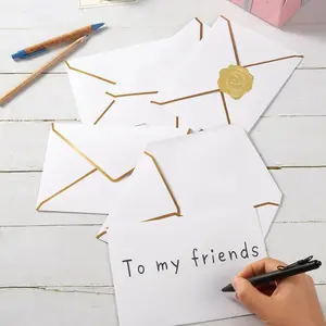 Elegant Gold Foil Invitation Card Envelopes, Self-Adhesive Heart Stickers, Perfect for Weddings, Valentine's Day, Birthdays, Office Use