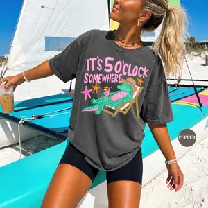 It's 5 O'Clock Somewhere Croc Summer Shirt | Funny Gator Summer Vacation Tee Tshirt | Crocodile Summer Beach Shirt