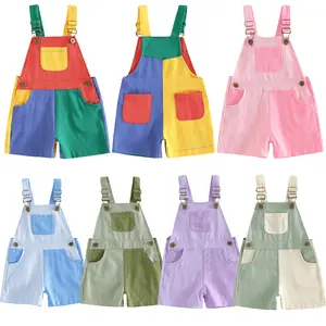 Kids Toddler Baby Girls Boys 90's Style Denim Overall Shorts Contrast Color Summer Jumpsuit with Pockets Dopamine Color Suspender Romper Jumpsuit