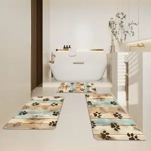 3pcs Home Kitchen Mat Set, Puppy Footprint Pattern Home Decoration, Non Slip, Suitable for Bedroom, Living Room, it is a great gift for chef friends,Christmas Home Decor