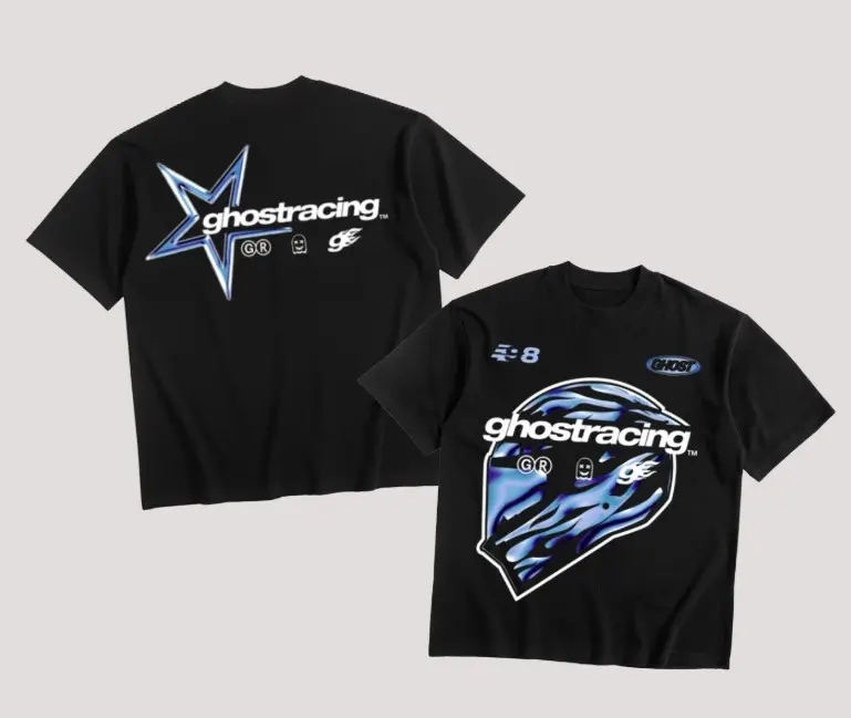 Ghost Racing Graphic Tee, Streetwear Motorsports Helmet Design, Unisex T-Shirt, Racing Fans Gift, Trendy Casual Top