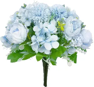 8 Bunches Blue Peonies Artificial Flowers - Silk Wedding Bouquets Faux Hydrangeas for Indoor Home Bedroom Kitchen Table Centerpieces Arrangement Decoration