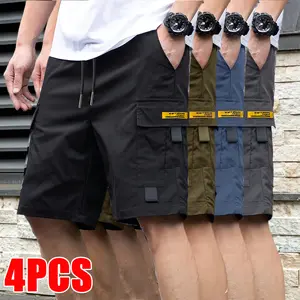 essential shorts，shorts for the summer，men shorts，shorts for summer，Men’s 4 pack cargo shorts — lightweight summer casual style, trendy design; multiple pockets, practical storage; adjustable drawstring, elastic waistband, loose fit; breathable;