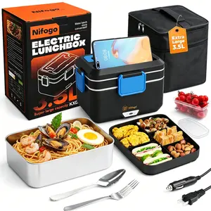 Self-Driving Outdoor Picnic Electric Heated Food Container Anti Spill Waterless Heating Design, Digital Timing Control Insulated Utensil Storage Handbag for Adult Users