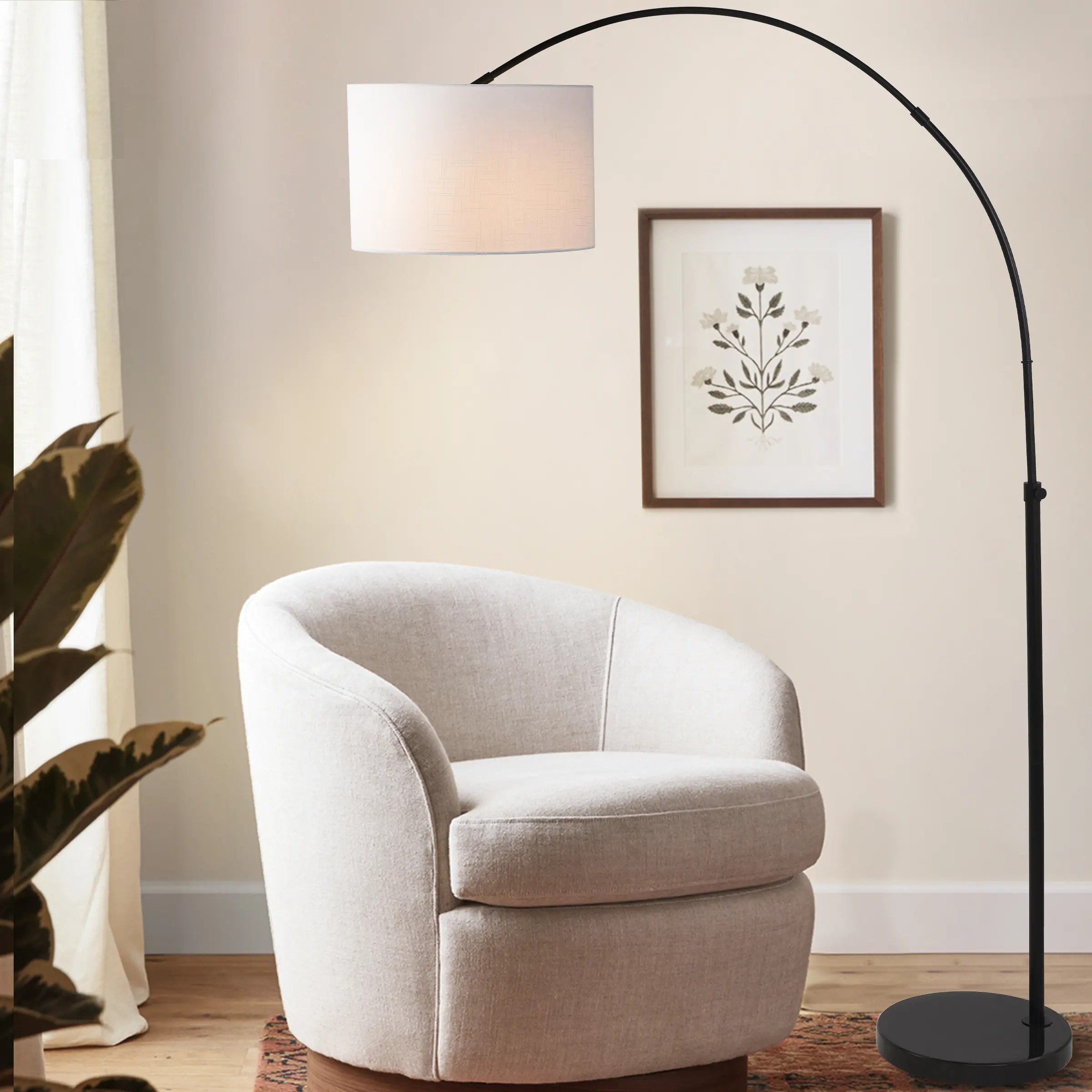 JONATHAN Y Collier Industrial Vintage Iron LED Arc Floor Lamp - Head-and-Height-Adjustable, Smart Bulb Included, Weighted Base Safe Indoor Lighting for Living Room, Bedroom