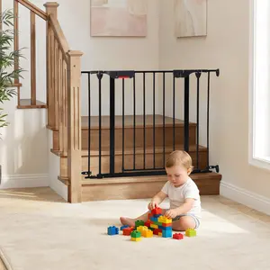 Multi-Functional Metal Safety Gate and Pet Playpen with Wall Mount Kit, Foldable Dog Fence and Baby Barrier for Fireplace Stairs Doorway, Black and White