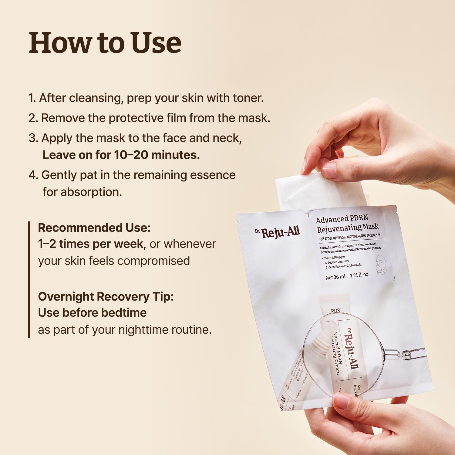 [Dr.Reju-All Official]Dr. Reju-All Advanced PDRN Rejuvenating Mask - Face & Neck Korean Sheet Mask with 1,200 ppm PDRN, Collagen & Copper Peptides - Hydrating & Soothing, Skin Repair (1.2 Fl Oz x 4EA)