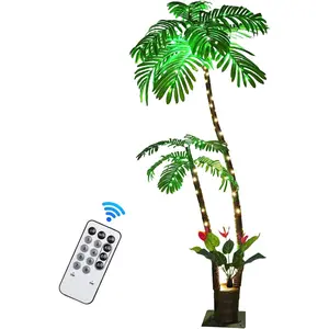 Lighted Palm Trees for Outside Patio, Artificial Palm Tree 6Ft LED Christmas Tree Fake Tropical Plant Light for Tiki Bar Pool Porch Deck Party-Pothos