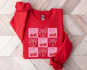 Cherry Bow Valentine Sweatshirt • Cute Aesthetic Heart Cherries Pullover • Coquette Cherry and Bow T-shirt Hoodie • Cozy Gift for Girls & Cherry Lovers