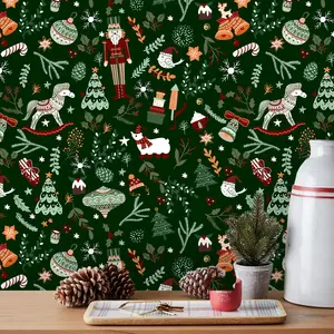 Christmas Theme Self Adhesive Wallpaper Roll, Waterproof Vinyl Wall Paper with Tree, Snowflakes, Bells Design, Home Decor Gift Wrapping