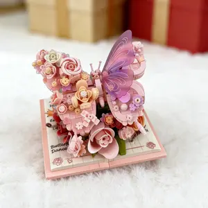 3D Pop-Up Book Butterfly Bouquet Handmade Gift for Women, Stylish Home Ornament with Detachable Base Building Block Decoration, Christmas Ornament for Festive Parties - 850 Pieces High-End Elegant Creative Pink Phalaenopsis Series DIY Assembly Building Bl