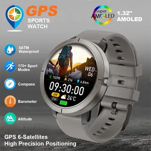 2026NEW GPS Smartwatch AMOLED 1.32" Military Watch Call 5ATM Waterproof 170 Sport Modes Smart Watch with Compass Barometer Altitude