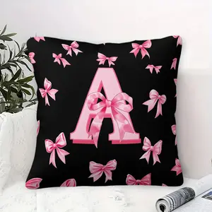 Coquette Pink Bow Initial A-Z Throw Pillow, Soft Plush Cushion, Stylish Accent Pillow, Includes Pillow Core, Chic Girly Aesthetic Decor Pillow, Perfect for Sofa, Bed, Couch, Bedroom, Dorm, Car Seat