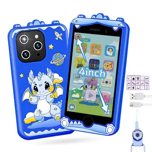 Educational Kids Smart Phone for Ages 3-9 4inch Screen Built-in Learning Games Voice Interaction to Boost Intelligence with Fun Dragon Design Toddler Tablet