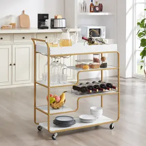 6-Tier Retro Rolling Bar Cart – Wine Rack & Glass Holder Serving Trolley