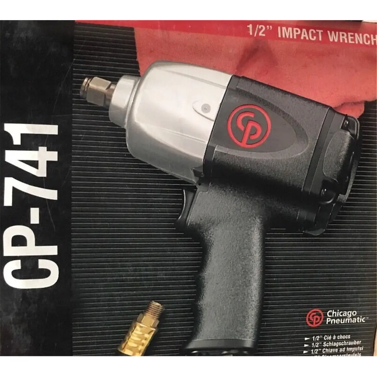 Chicago Pneumatic CP-741 0.5 in. Heavy Duty High Power Air Impact Wrench - High Torque Tool with Composite Motor Housing, 1/2" Extended Anvil/Anvil Extender, 600 ft-lbs Torque, Differential Regulator, Molded Grip