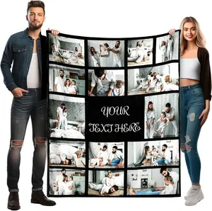 Personalized Blankets for Adults with 10 Photos and Words | Extra Large Customized Blanket for Bed | Customizable Picture Blankets for Birthday Gift 60"X80"