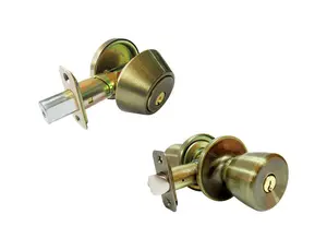 Faultless 5002054 Tulip Antique Brass Metal Entry Knob & Single Cylinder Deadbolt - 3 Grade Right Handed