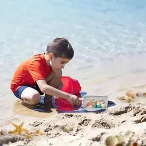 Shell Collecting Mesh Beach Shovel and Mesh Bag, Sand Filter Scooper Sifter Dipper, Multi-Functional Beach Toy Storage Accessory
